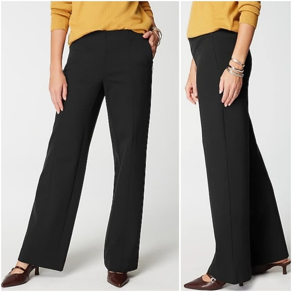 J. JILL FIT Wide Leg Black Business Casual Athletic Pants Elastic Waist Pockets - Picture 1 of 8